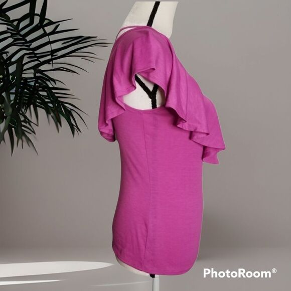 5/$25 NWT Purple draped ruffle short sleeve Top - Picture 2 of 4